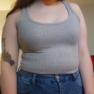 AEO Gray Ribbed Cropped Plush Tank